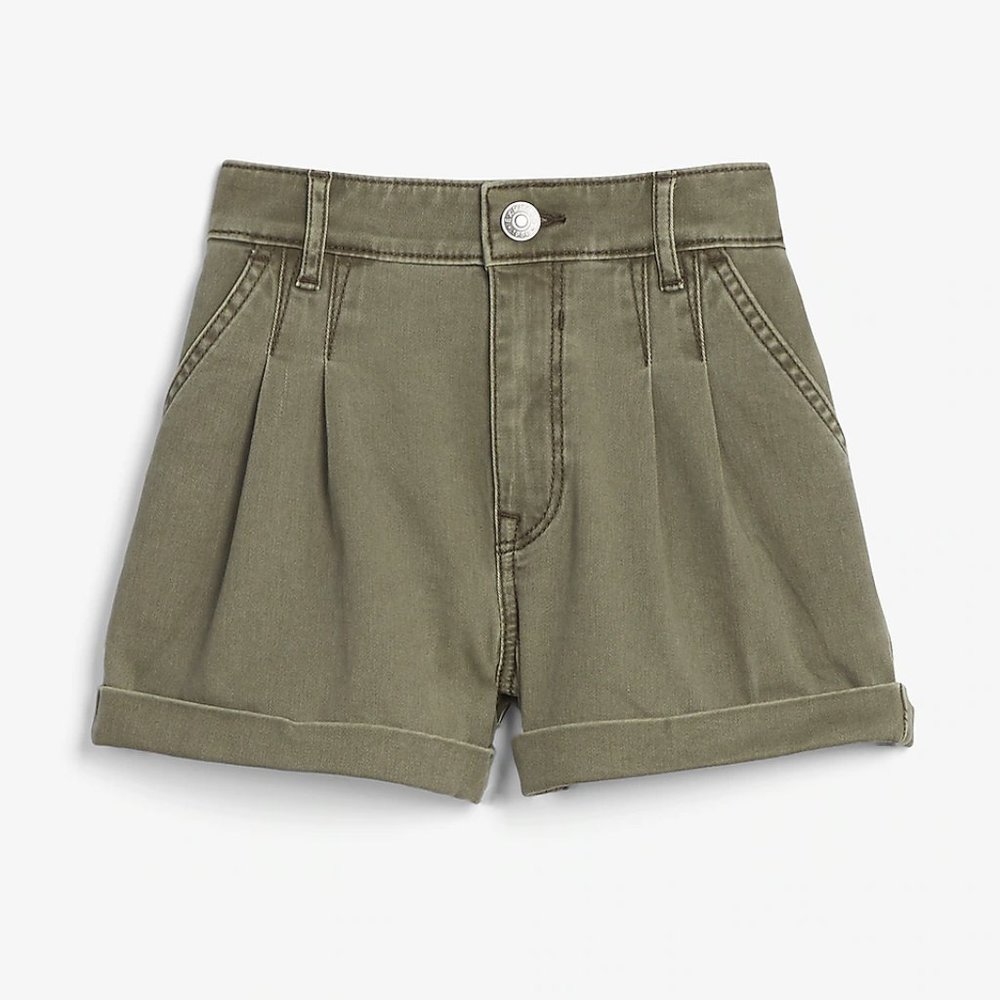 High Waisted Pleated Twill Shorts